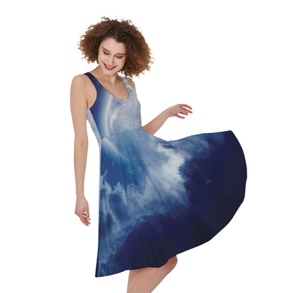 Night Sky Full Moon Print Women's Sleeveless Dress