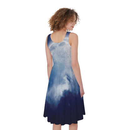 Night Sky Full Moon Print Women's Sleeveless Dress