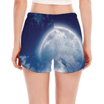 Night Sky Full Moon Print Women's Split Running Shorts