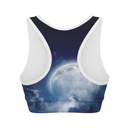 Night Sky Full Moon Print Women's Sports Bra