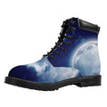 Night Sky Full Moon Print Padded Collar Lace Up Boots