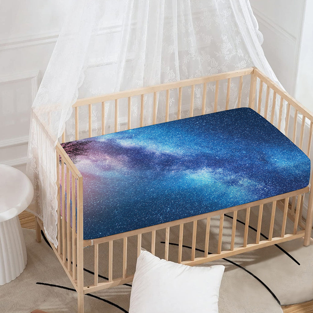 Night Sky Milky Way Print Baby Crib Sheet