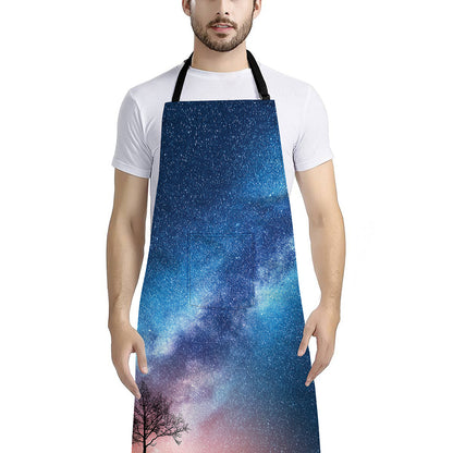 Night Sky Milky Way Print Bib Apron With Pocket