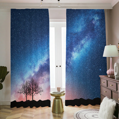 Night Sky Milky Way Print Blackout Pencil Pleat Curtains