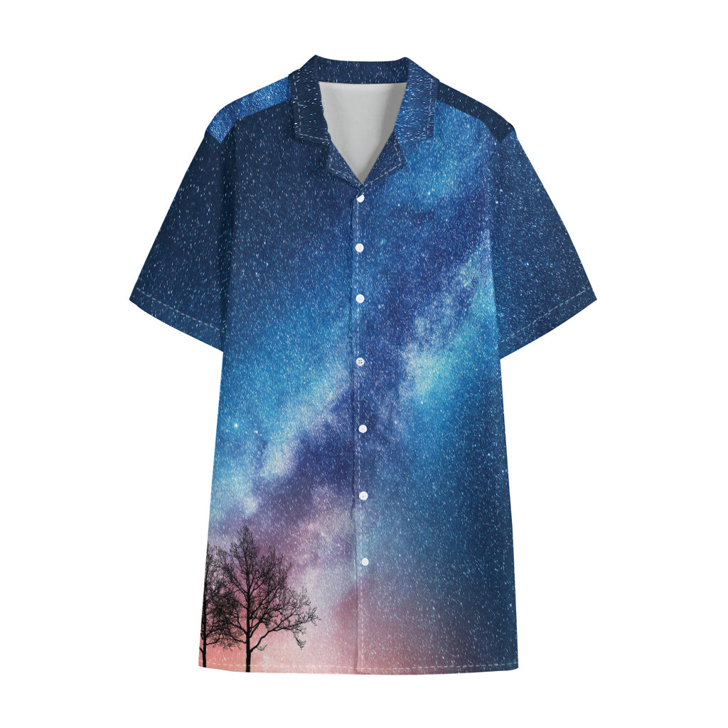 Night Sky Milky Way Print Cotton Hawaiian Shirt
