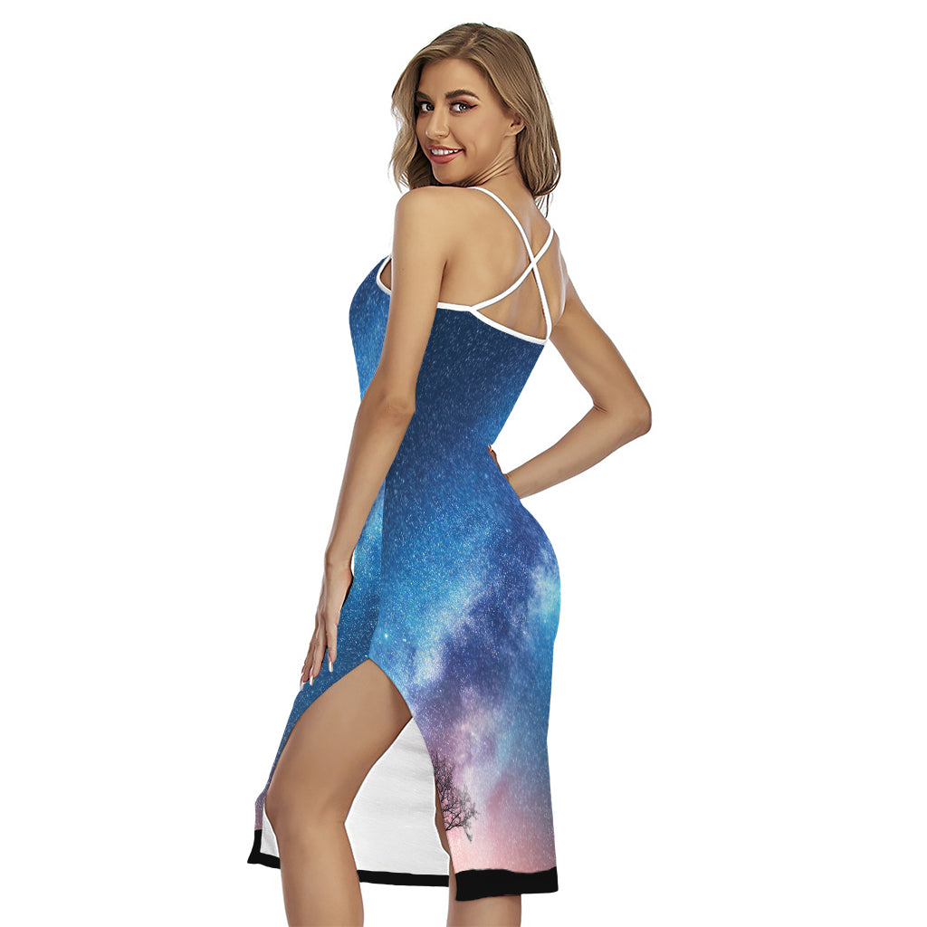 Night Sky Milky Way Print Cross Back Cami Dress