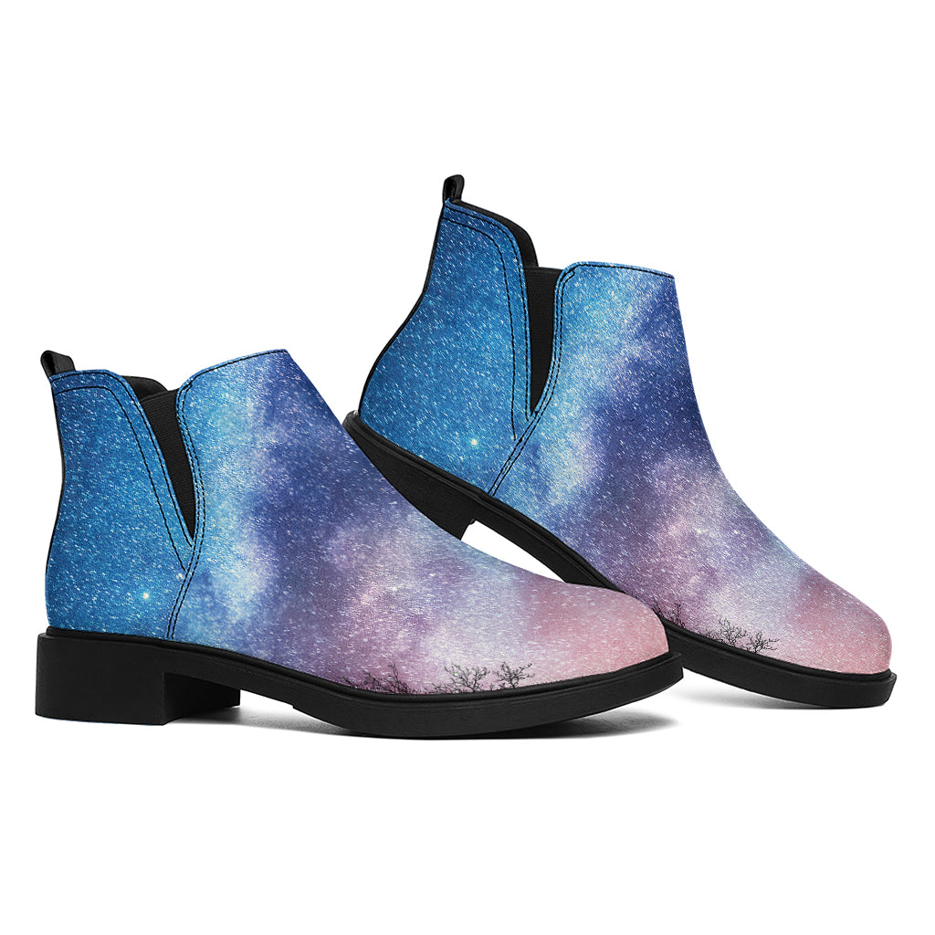 Night Sky Milky Way Print Flat Ankle Boots