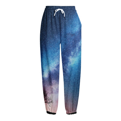Night Sky Milky Way Print Fleece Lined Knit Pants