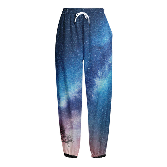 Night Sky Milky Way Print Fleece Lined Knit Pants