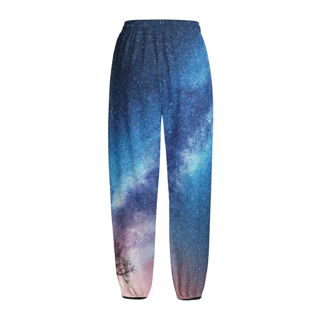Night Sky Milky Way Print Fleece Lined Knit Pants