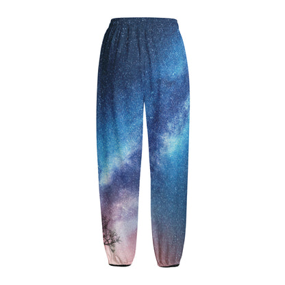 Night Sky Milky Way Print Fleece Lined Knit Pants