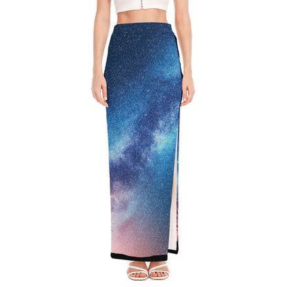 Night Sky Milky Way Print High Slit Maxi Skirt