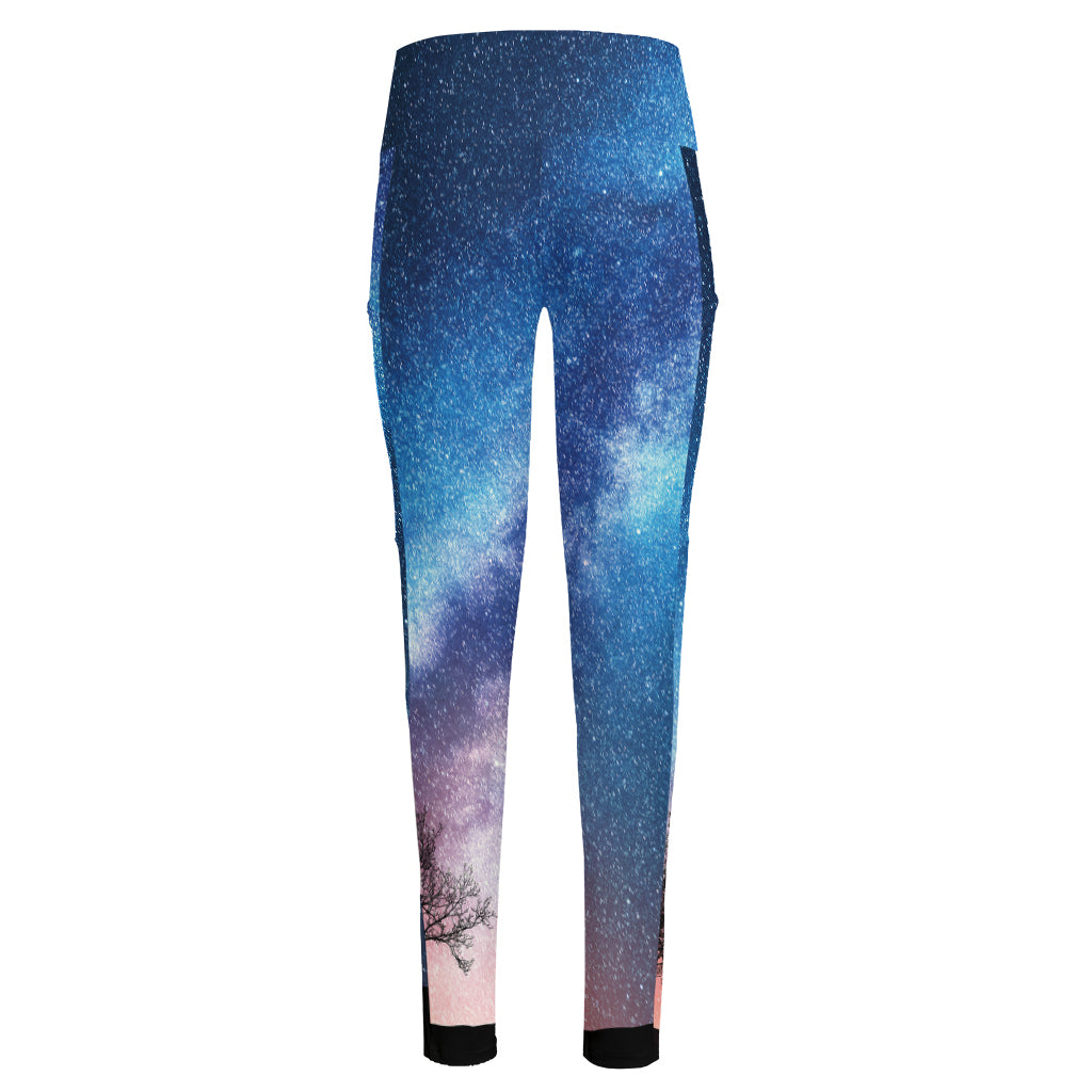 Night Sky Milky Way Print High-Waisted Pocket Leggings