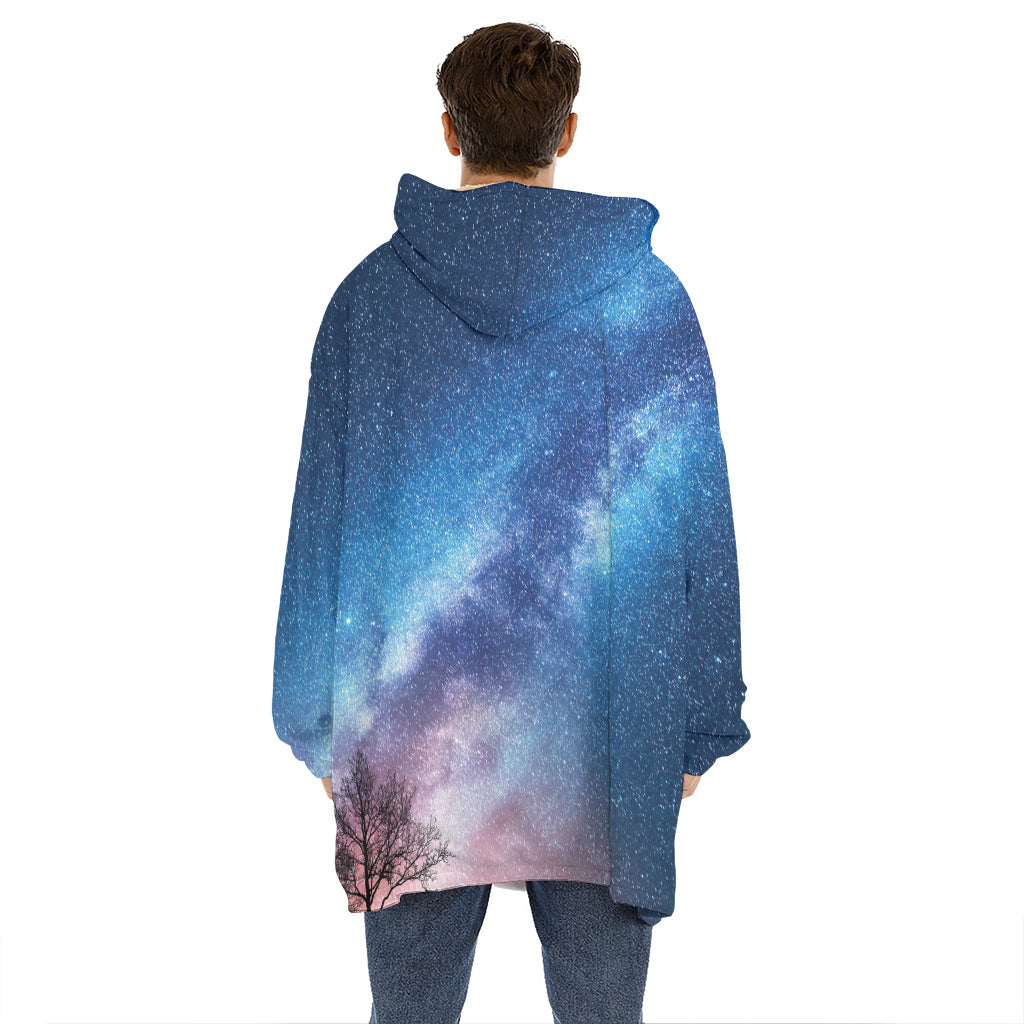 Night Sky Milky Way Print Hoodie Blanket