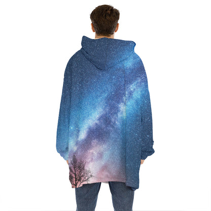Night Sky Milky Way Print Hoodie Blanket
