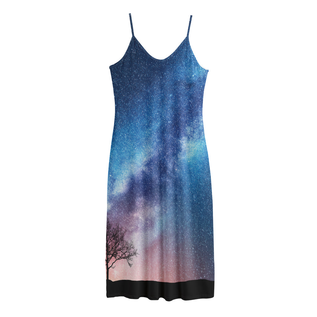 Night Sky Milky Way Print Jersey Midi Cami Dress
