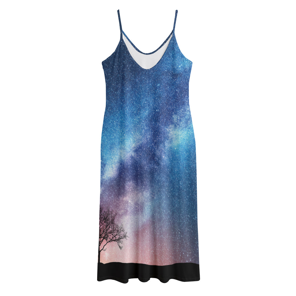 Night Sky Milky Way Print Jersey Midi Cami Dress
