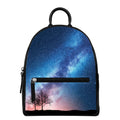 Night Sky Milky Way Print Leather Backpack