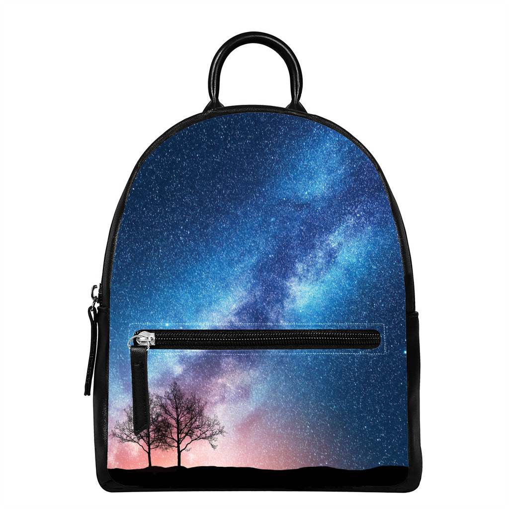Night Sky Milky Way Print Leather Backpack