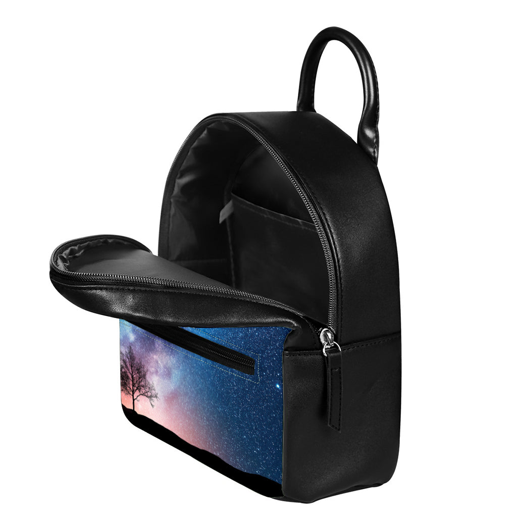 Night Sky Milky Way Print Leather Backpack