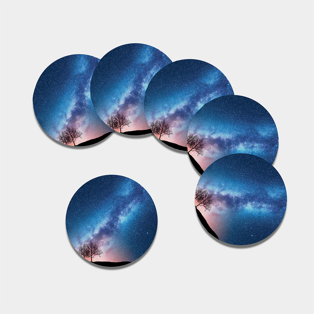 Night Sky Milky Way Print Leather Coaster Set