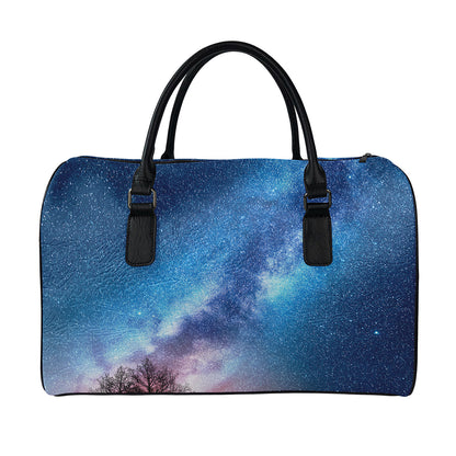 Night Sky Milky Way Print Leather Duffle Bag