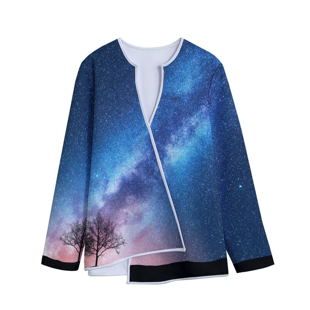 Night Sky Milky Way Print Long Sleeve Short Coat