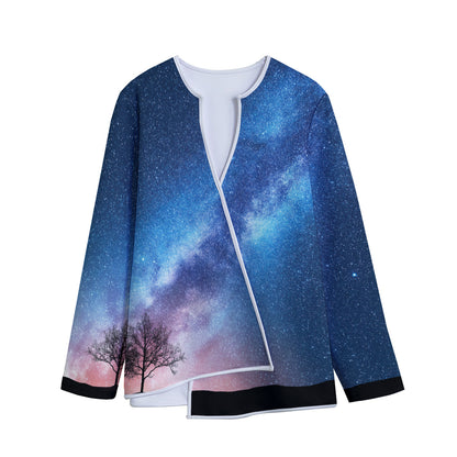 Night Sky Milky Way Print Long Sleeve Short Coat