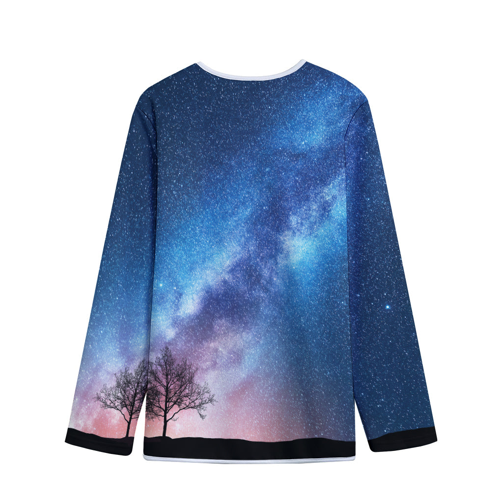Night Sky Milky Way Print Long Sleeve Short Coat