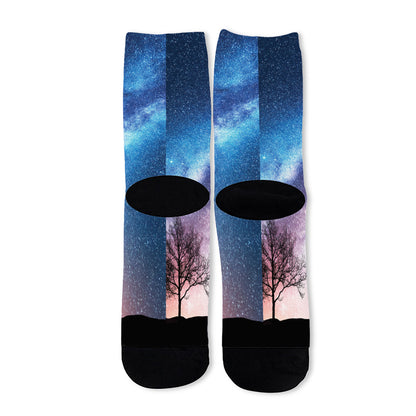 Night Sky Milky Way Print Long Socks