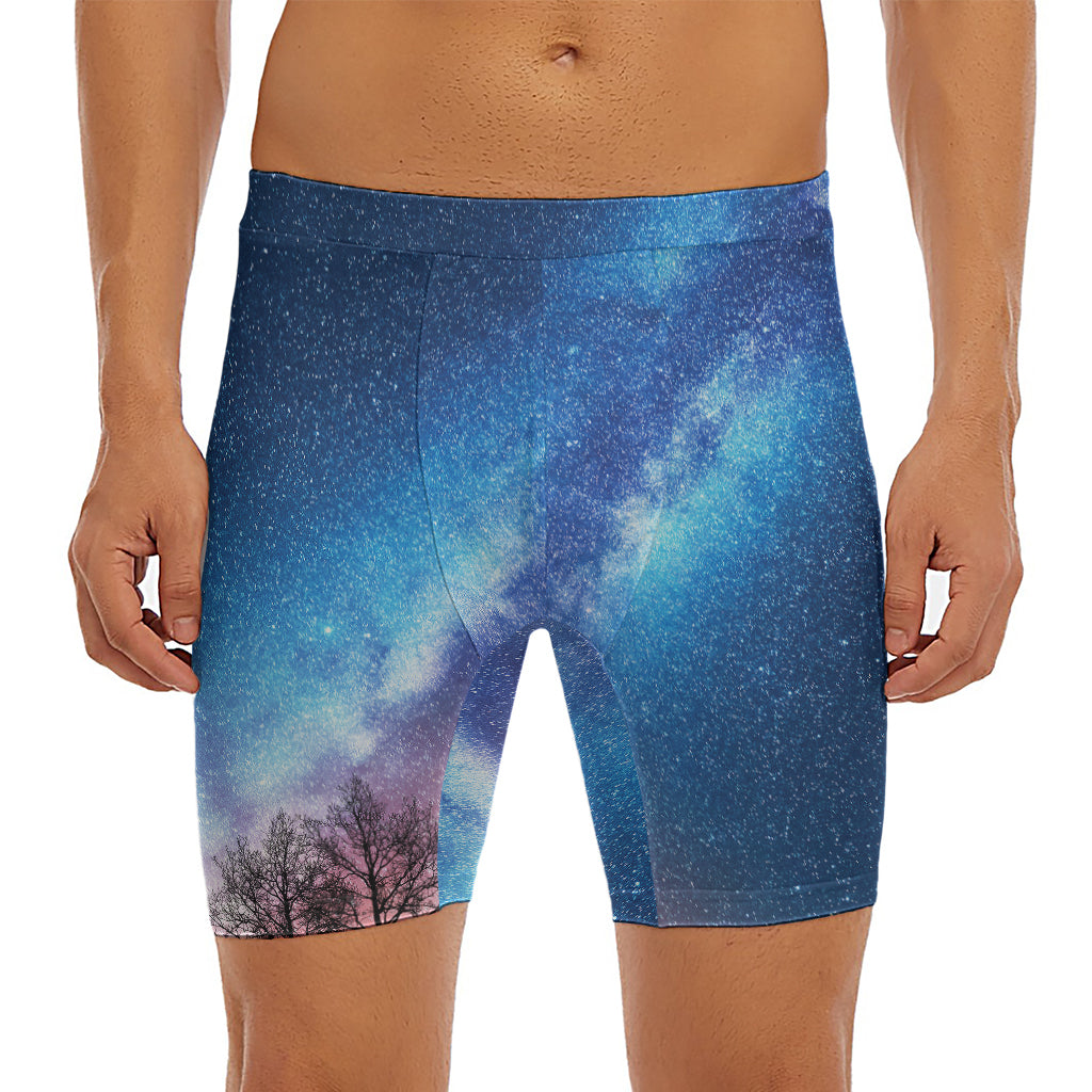 Night Sky Milky Way Print Men's Long Boxer Briefs