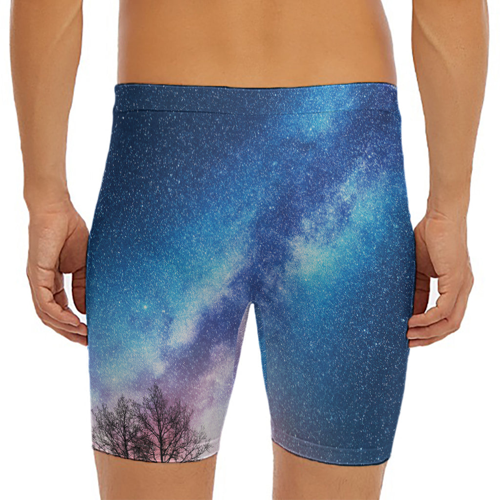 Night Sky Milky Way Print Men's Long Boxer Briefs