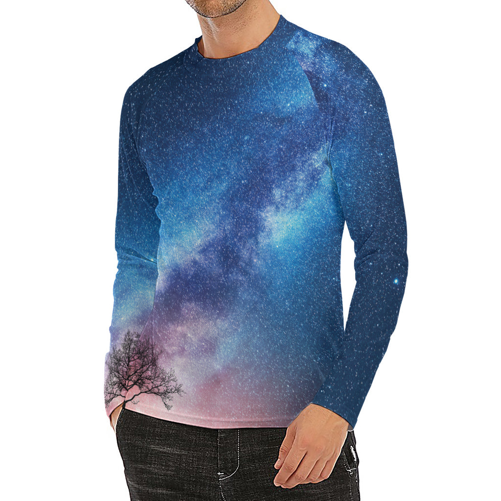 Night Sky Milky Way Print Men's Long Sleeve Rash Guard