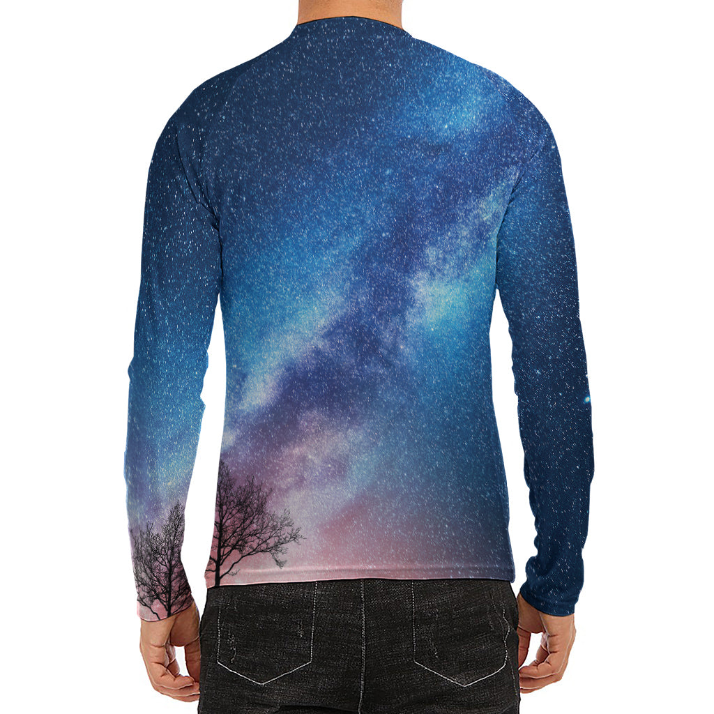 Night Sky Milky Way Print Men's Long Sleeve Rash Guard