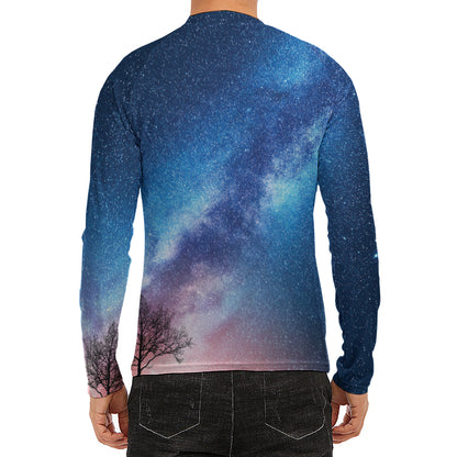 Night Sky Milky Way Print Men's Long Sleeve Rash Guard