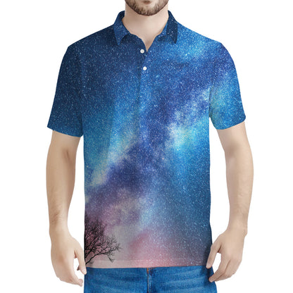 Night Sky Milky Way Print Men's Polo Shirt