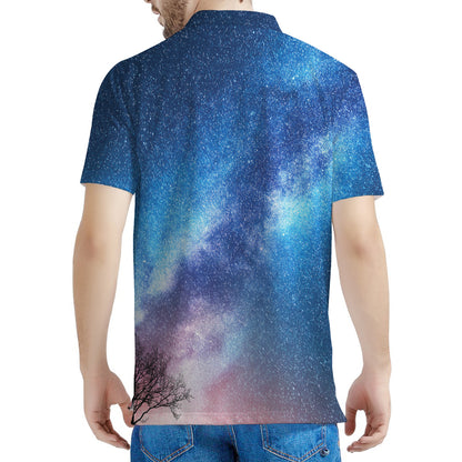 Night Sky Milky Way Print Men's Polo Shirt