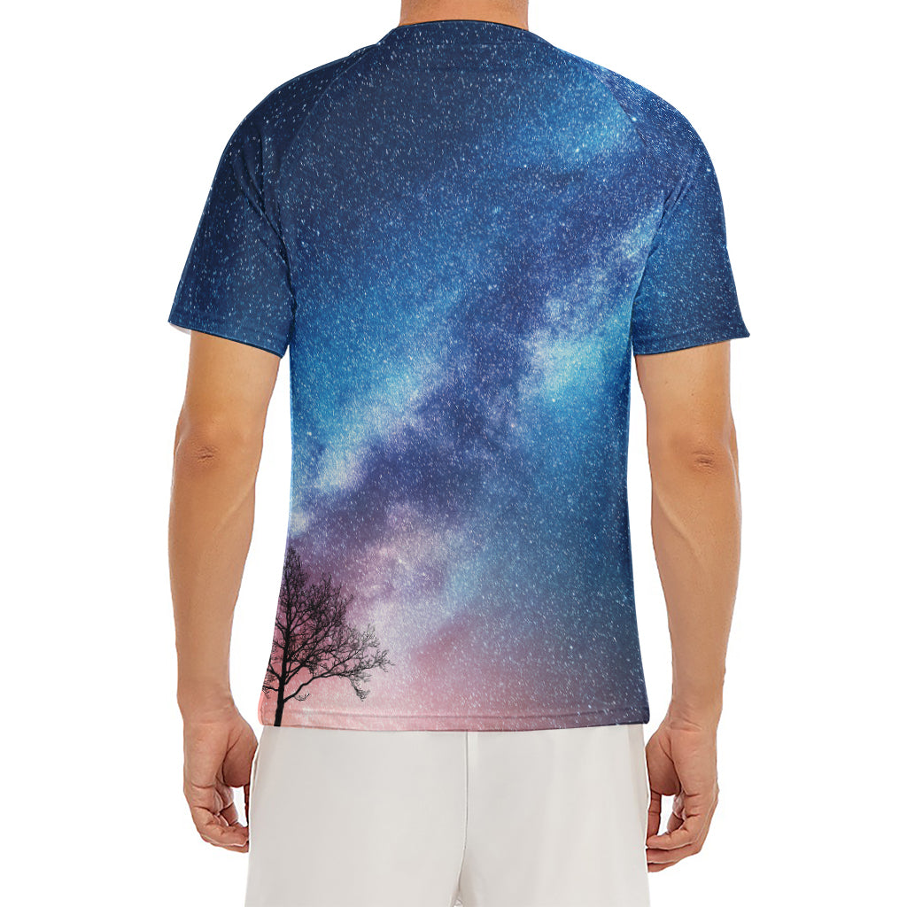 Night Sky Milky Way Print Men's Short Sleeve Rash Guard