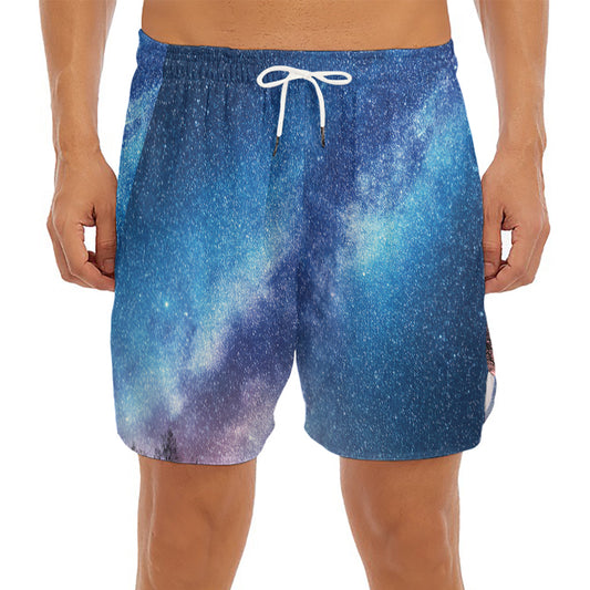Night Sky Milky Way Print Men's Split Running Shorts
