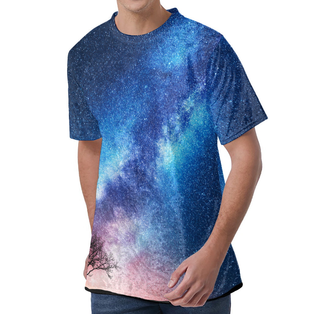 Night Sky Milky Way Print Men's Velvet T-Shirt