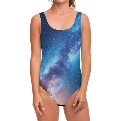 Night Sky Milky Way Print One Piece Swimsuit