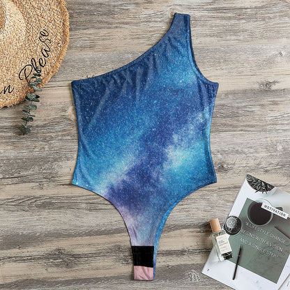 Night Sky Milky Way Print One Shoulder Bodysuit