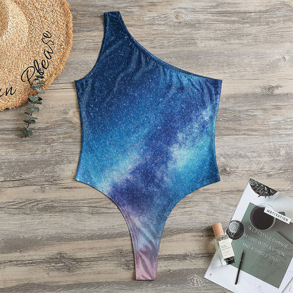 Night Sky Milky Way Print One Shoulder Bodysuit
