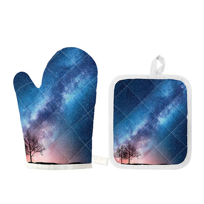 Night Sky Milky Way Print Oven Mitt And Pot Holder Set