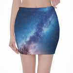 Night Sky Milky Way Print Pencil Mini Skirt