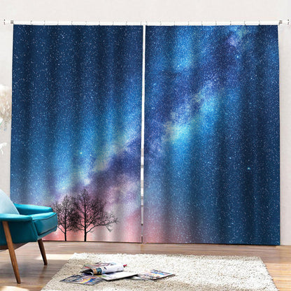 Night Sky Milky Way Print Pencil Pleat Curtains