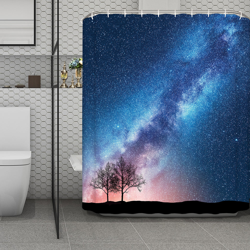 Night Sky Milky Way Print Polyester Shower Curtain