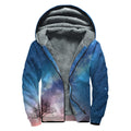 Night Sky Milky Way Print Sherpa Lined Zip Up Hoodie