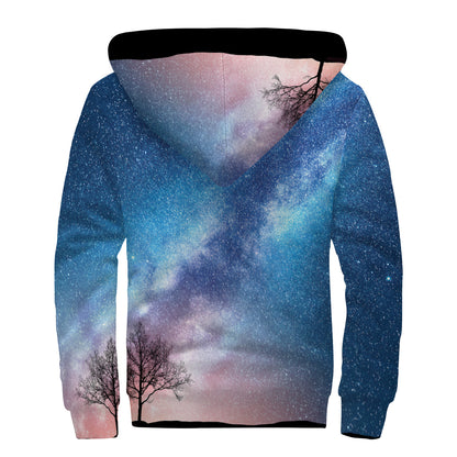 Night Sky Milky Way Print Sherpa Lined Zip Up Hoodie