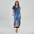Night Sky Milky Way Print Short Sleeve Maxi Dress